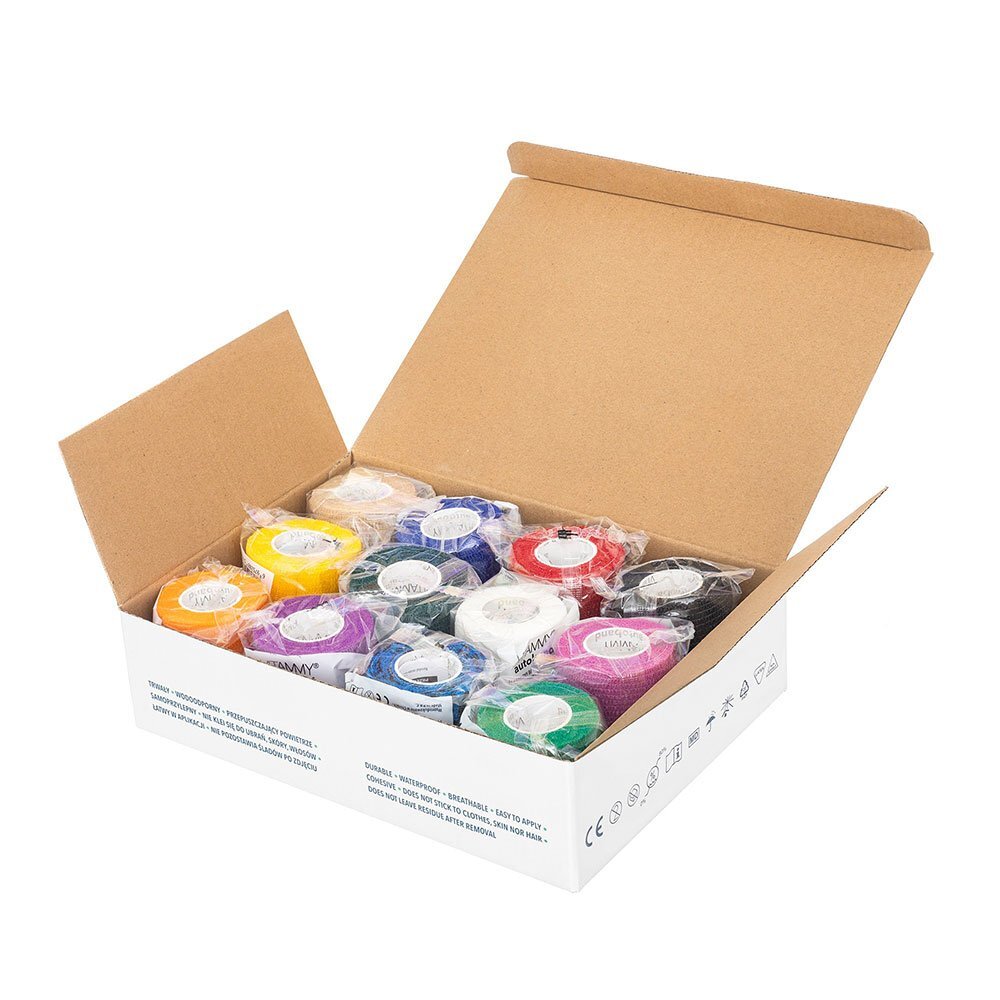 VITAMMY Set 12 bandaje elastice autoadezive Autoband Multicolor tehnologie cu microfibre fara lipici rezistent la apa 5 x 450 cm