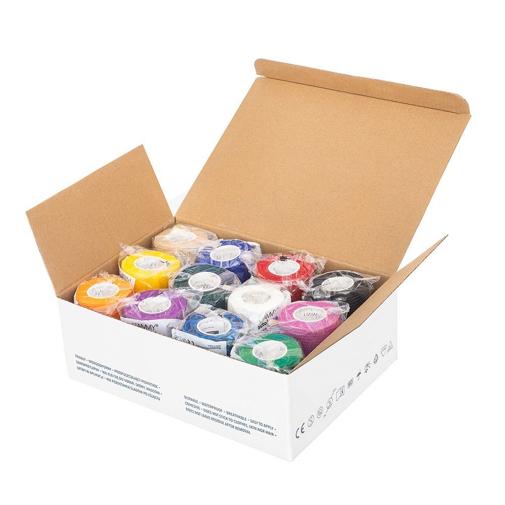 VITAMMY Set 12 bandaje elastice autoadezive Autoband Multicolor tehnologie cu microfibre fara lipici rezistent la apa 7.5 x 450 cm