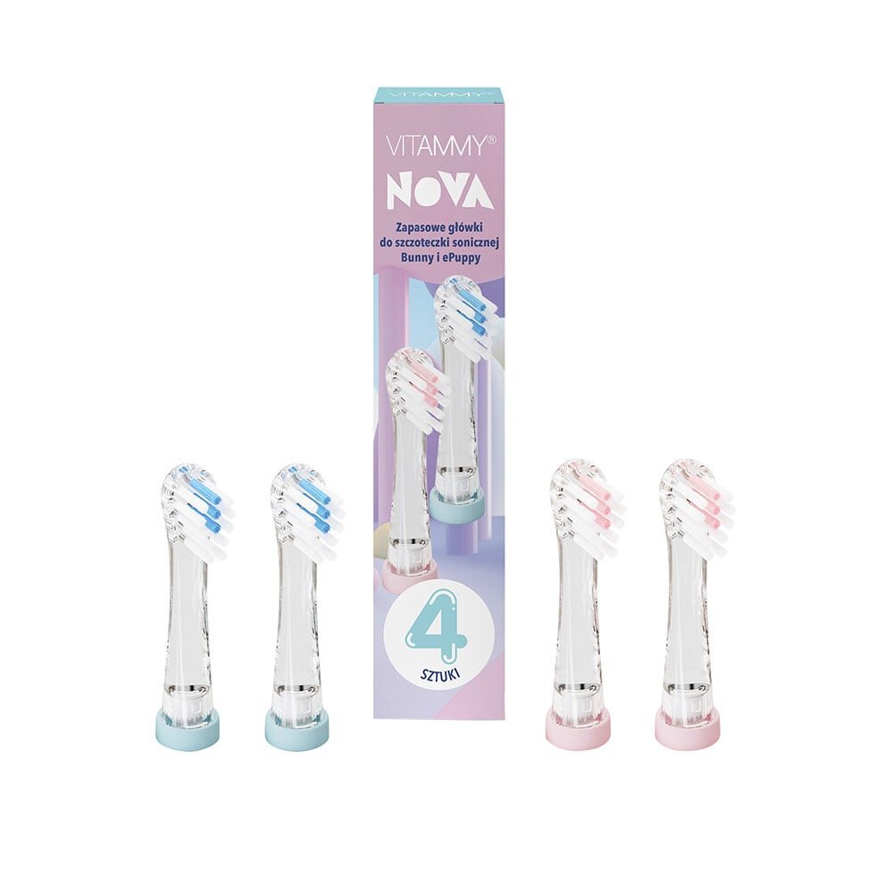 VITAMMY Set 4 rezerve pentru periuta de dinti Nova compatibile cu periutele de dinti electrice Bunny si ePUPPY pentru copii 3-6 ani roz si albastru