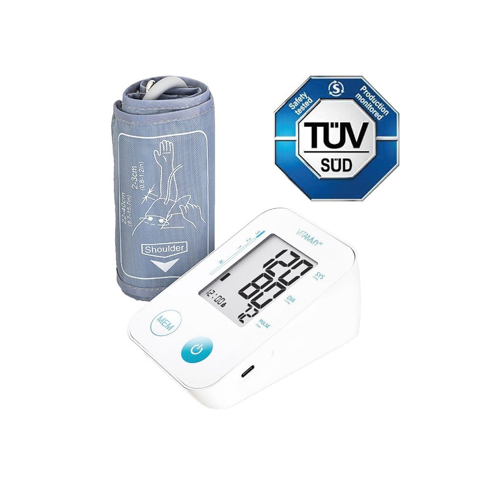 VITAMMY Tensiometru electronic de brat Next Basic Alb cu mufa USB detectare aritmie detectie miscarea corpului memorare 2 utilizatori si manseta 22-40 cm