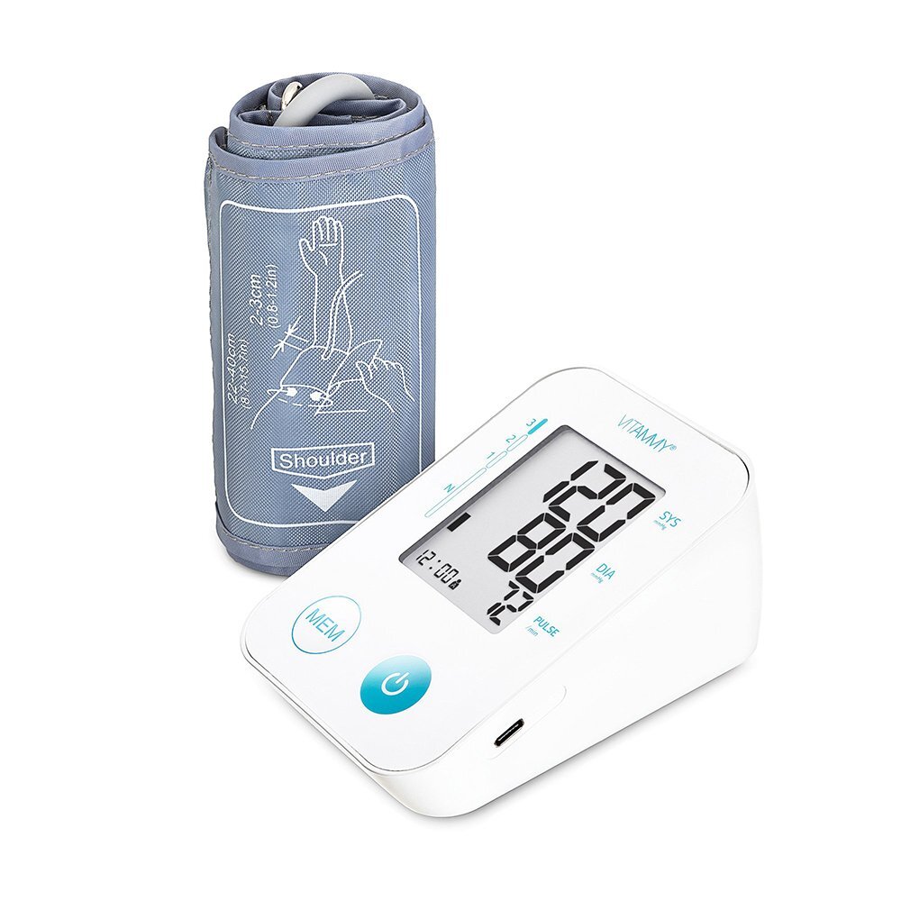 VITAMMY Tensiometru electronic de brat Next Basic Alb cu mufa USB detectare aritmie detectie miscarea corpului memorare 2 utilizatori si manseta 22-40 cm
