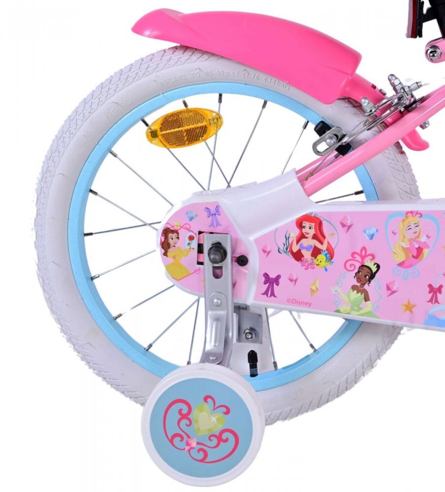 Volare Bicicleta pentru copii EL Disney Princess 16 inch FW frana de mana pe ambele roti scaun si ghidon reglabil cosulet pe ghidon roti gonflabile stopuri reflectorizante