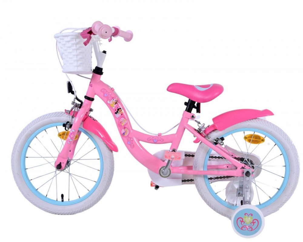 Volare Bicicleta pentru copii EL Disney Princess 16 inch FW frana de mana pe ambele roti scaun si ghidon reglabil cosulet pe ghidon roti gonflabile stopuri reflectorizante