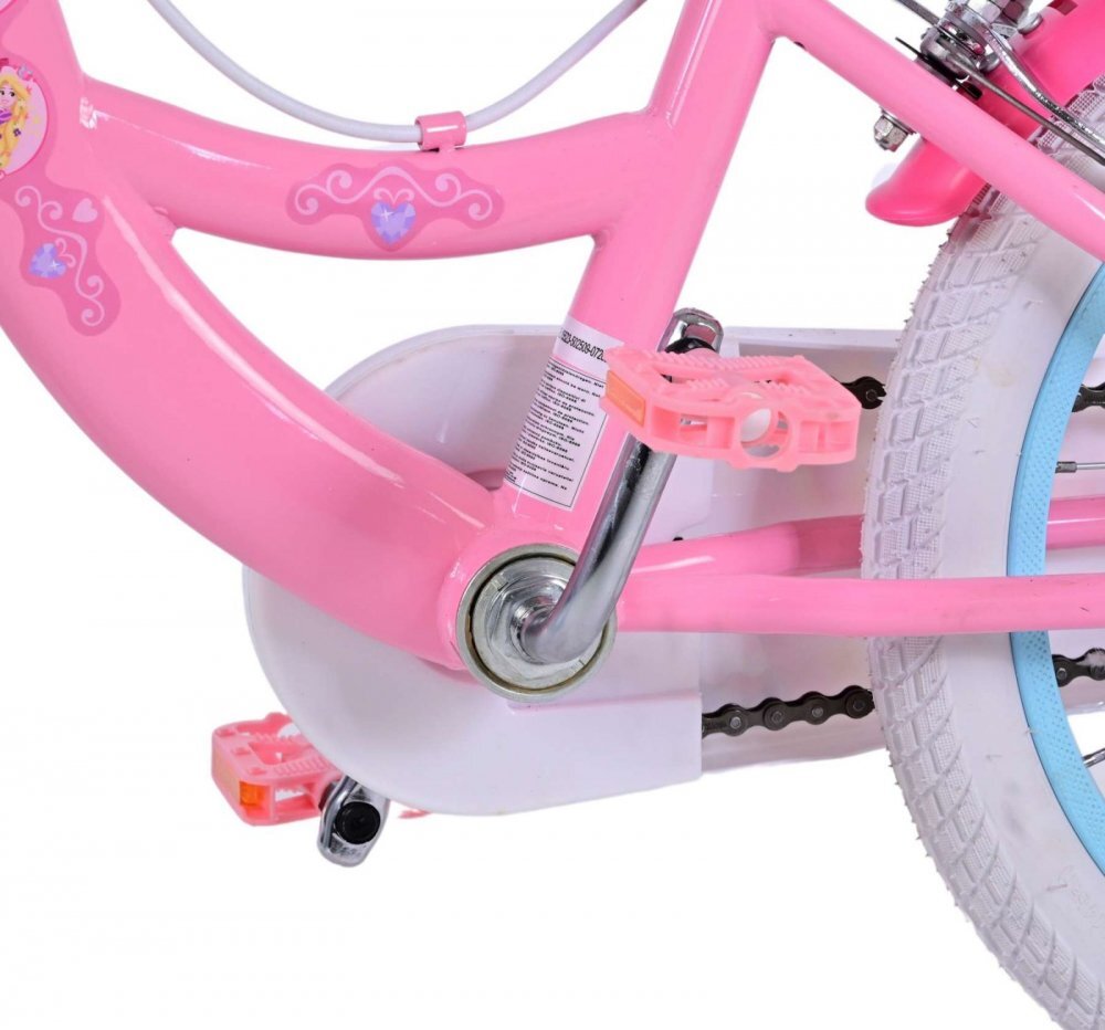 Volare Bicicleta pentru copii EL Disney Princess 16 inch FW frana de mana pe ambele roti scaun si ghidon reglabil cosulet pe ghidon roti gonflabile stopuri reflectorizante