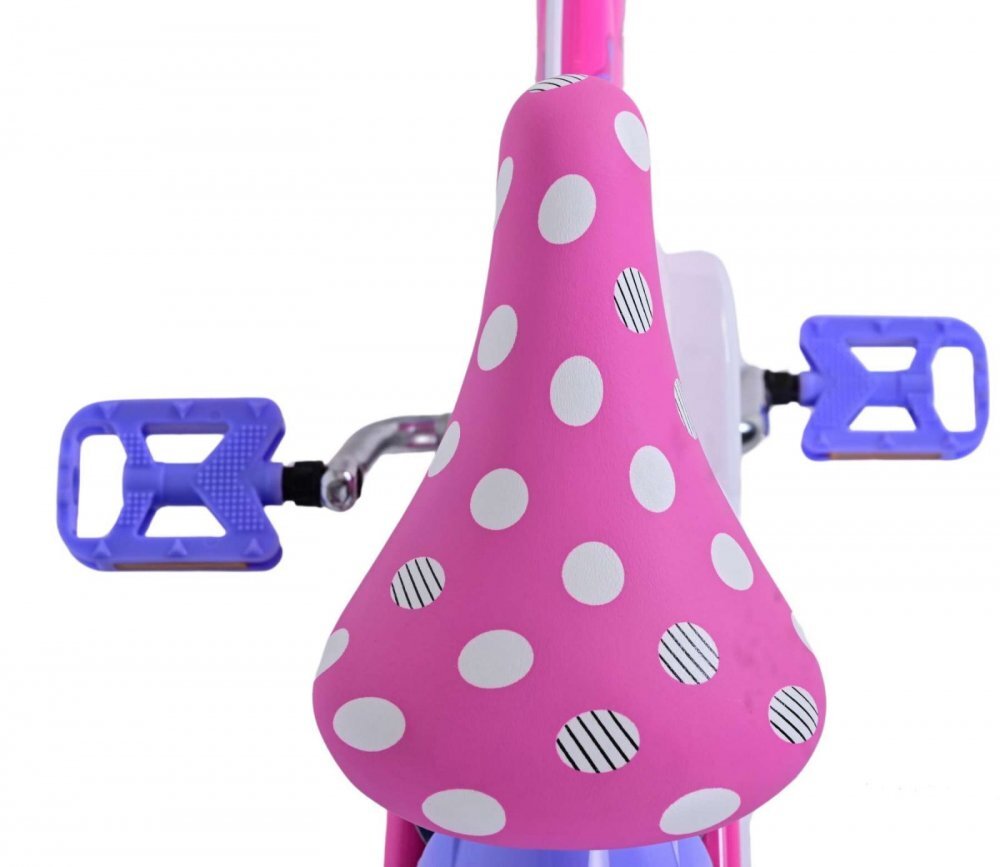 Volare Bicicleta pentru copii EL Minnie Mouse 16 inch Bow Tie frana de mana pe ambele roti scaun si ghidon reglabil cosulet pe ghidon roti gonflabile stopuri reflectorizante