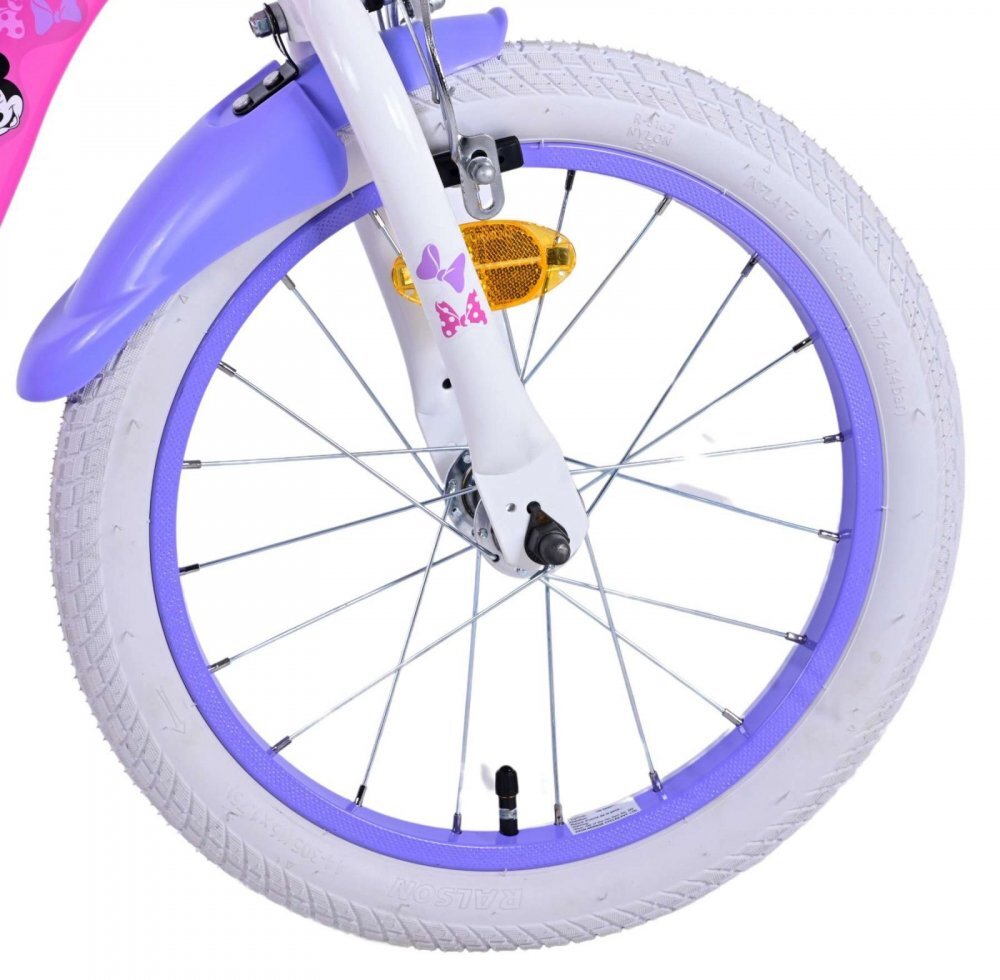 Volare Bicicleta pentru copii EL Minnie Mouse 16 inch Bow Tie frana de mana pe ambele roti scaun si ghidon reglabil cosulet pe ghidon roti gonflabile stopuri reflectorizante