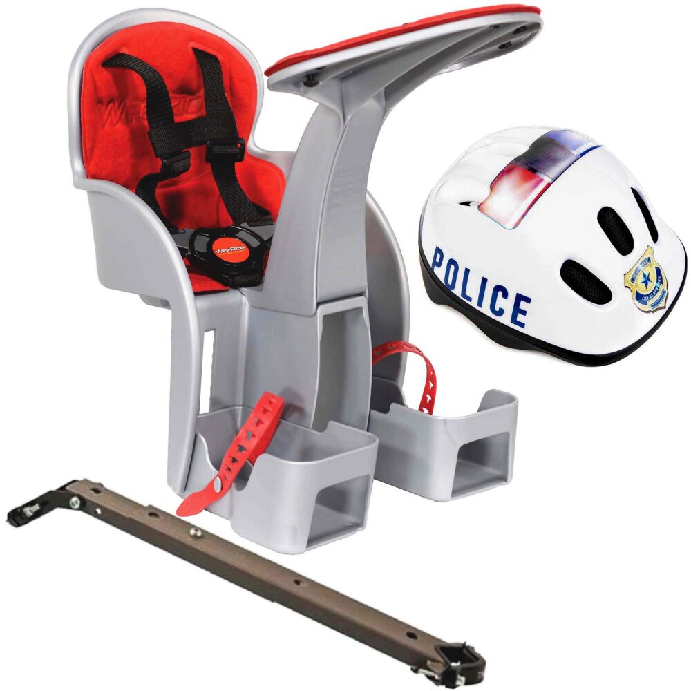WeeRide Scaun bicicleta copii SafeFront Clasic pozitie montare centru 15 kg si casca protectie XS 44-48 Police grirosu