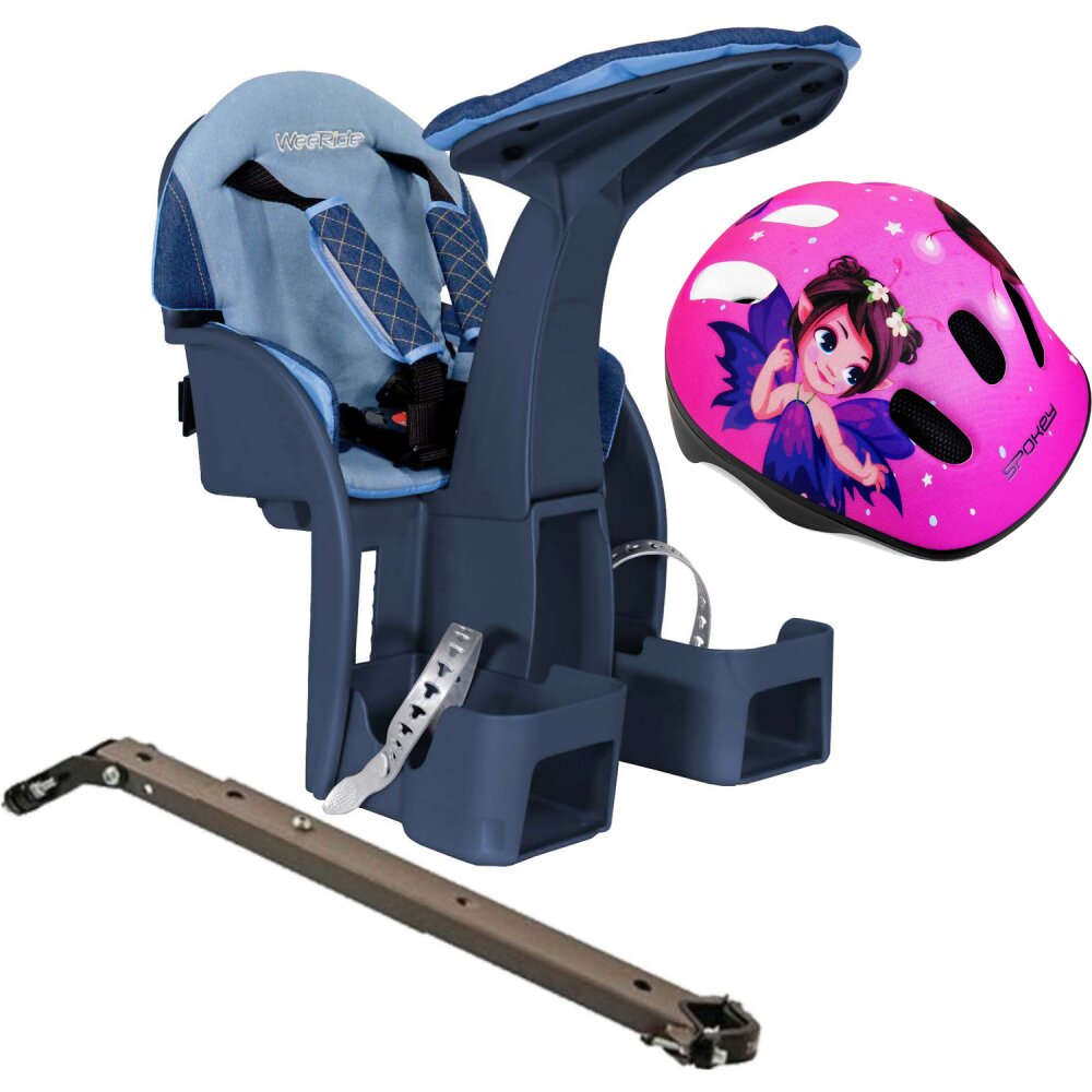 WeeRide Scaun bicicleta copii SafeFront Deluxe pozitie montare centru 15 kg si casca protectie XS 44-48 Fairy Tale denim