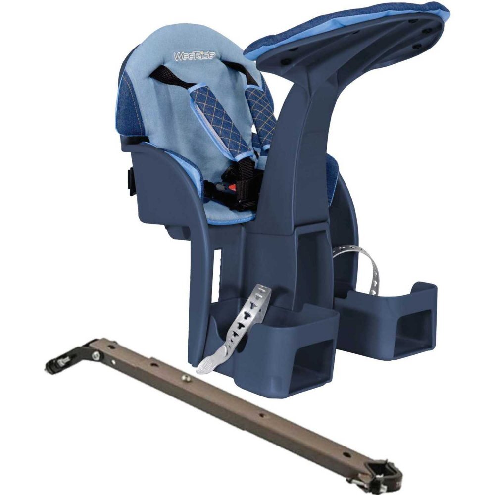 WeeRide Scaun bicicleta copii SafeFront Deluxe pozitie montare centru 15 kg si casca protectie XS 44-48 Penguin denim