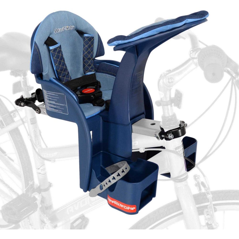 WeeRide Scaun bicicleta copii SafeFront Deluxe pozitie montare centru 15 kg si casca protectie XS 44-48 Penguin denim