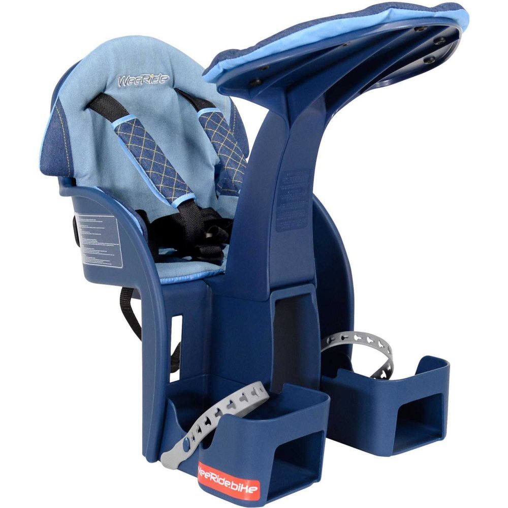 WeeRide Scaun bicicleta copii SafeFront Deluxe pozitie montare centru 15 kg si casca protectie XS 44-48 Penguin denim