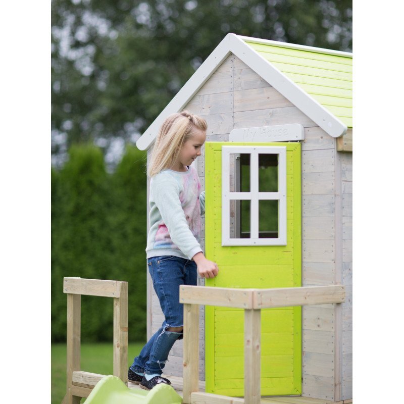 Wendi Toys Casuta de gradina cu platformatobogan si leagan dublu (M28L) Lime Lodge