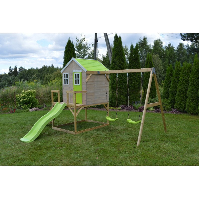 Wendi Toys Casuta de gradina cu platformatobogan si leagan dublu (M28L) Lime Lodge