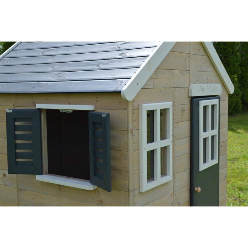 Wendi Toys Casuta de gradina grey Lodge cu platforma tobogan si leagan