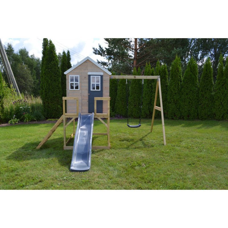 Wendi Toys Casuta de gradina grey Lodge cu platforma tobogan si leagan