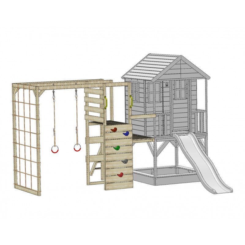 Wendi Toys Casuta de gradina grey Lodge cu tobogan leagan si modul sport
