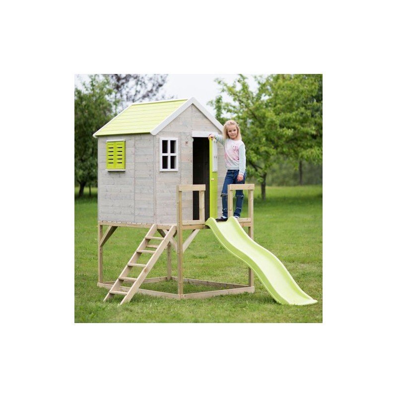 Wendi Toys Casuta de gradina Lime Lodge cu platforma si tobogan M22L