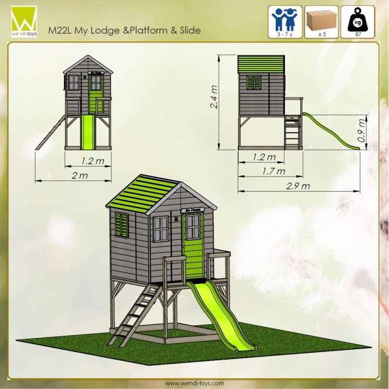Wendi Toys Casuta de gradina Lime Lodge cu platforma si tobogan M22L