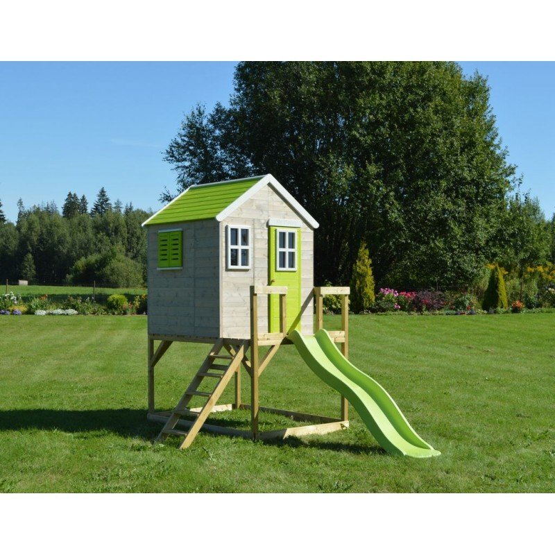 Wendi Toys Casuta de gradina Lime Lodge cu platforma si tobogan M22L