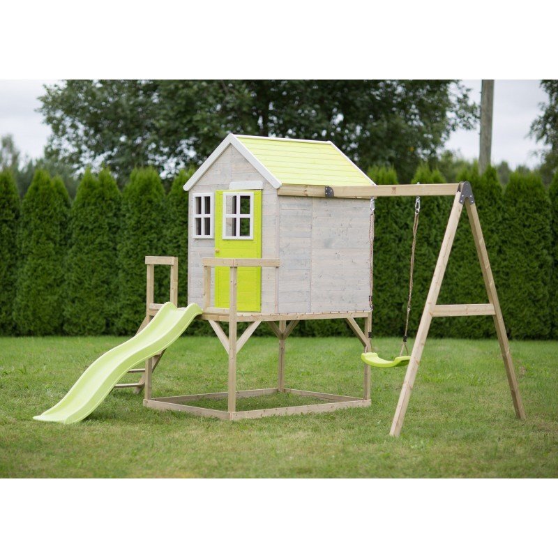 Wendi Toys Casuta de gradina Lime Lodge cu platforma tobogan si leagan M24L