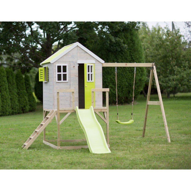 Wendi Toys Casuta de gradina Lime Lodge cu platforma tobogan si leagan M24L