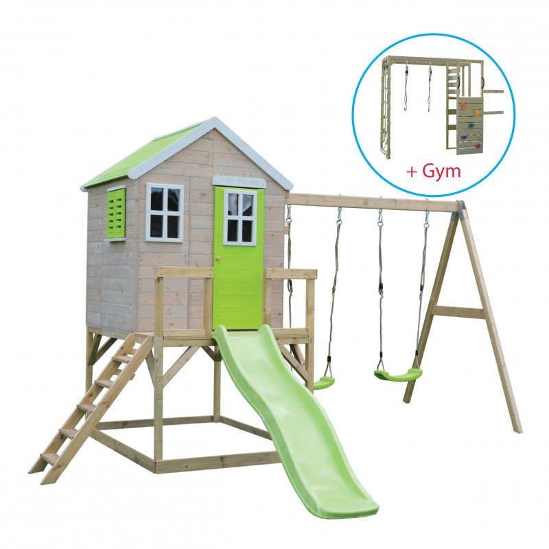 Wendi Toys Casuta de gradina Lime Lodge cu tobogan leagan dublu modul sport