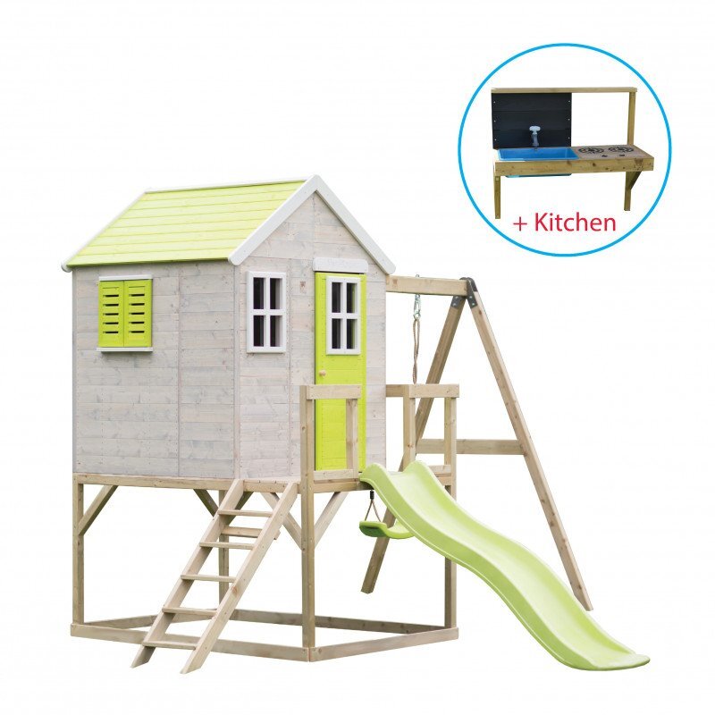 Wendi Toys Casuta de gradina lime Lodge cu tobogan leagan si bucatarie