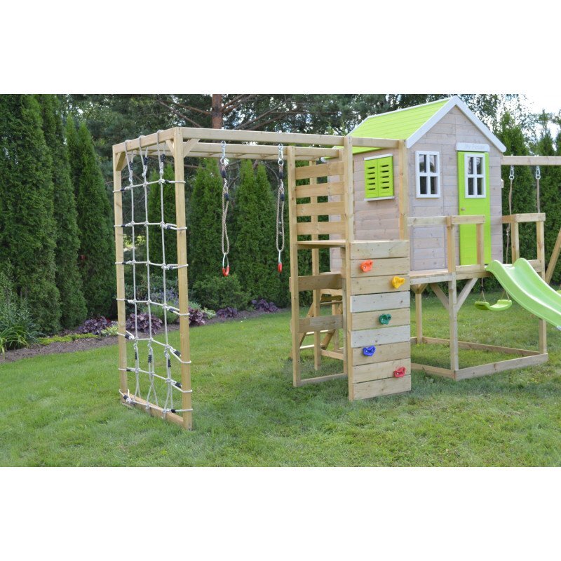 Wendi Toys Casuta de gradina lime Lodge cu tobogan leagan si modul sport