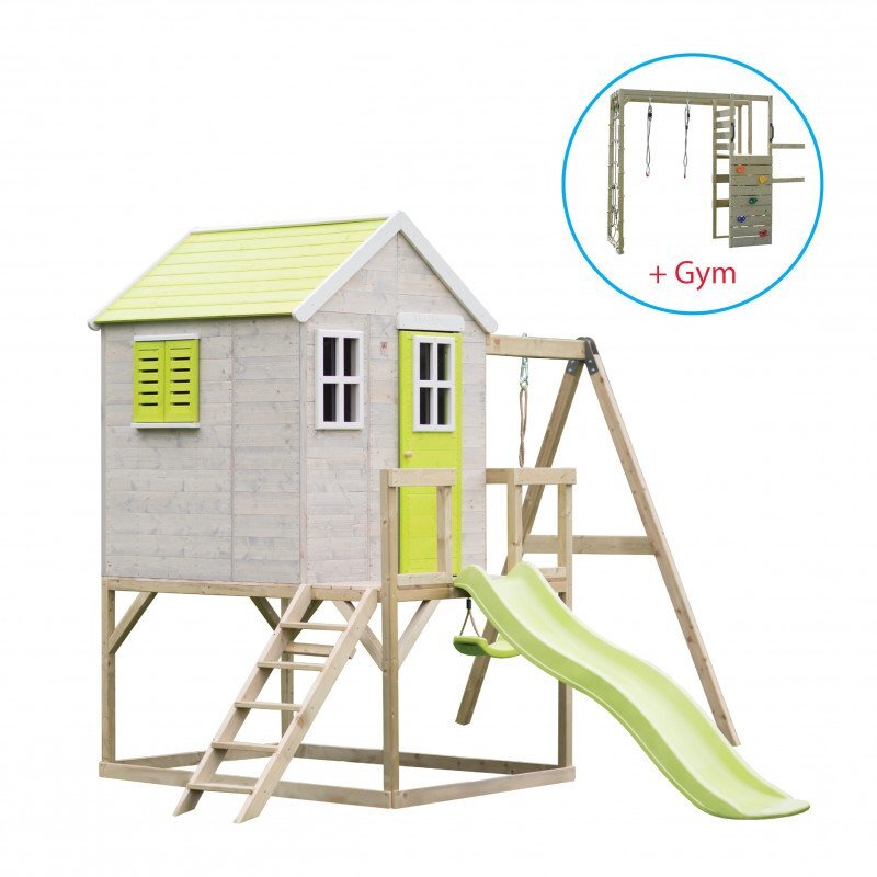 Wendi Toys Casuta de gradina lime Lodge cu tobogan leagan si modul sport