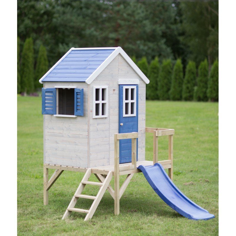 Wendi Toys Casuta de gradina My Blue Cottage House cu platforma si tobogan albastru