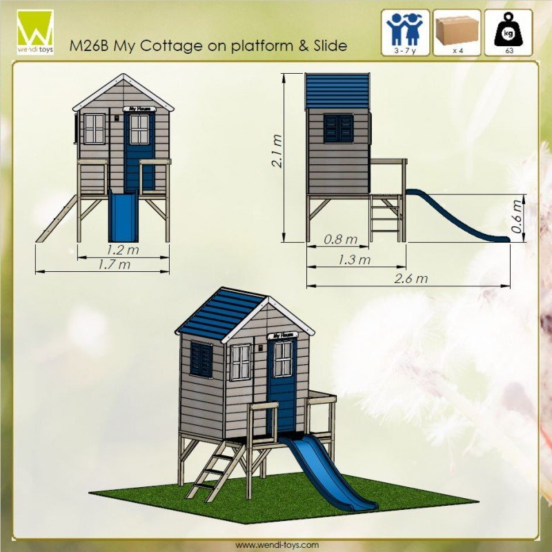Wendi Toys Casuta de gradina My Blue Cottage House cu platforma si tobogan albastru