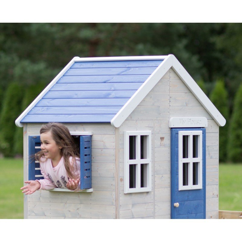 Wendi Toys Casuta de gradina My Blue Cottage House cu platforma si tobogan albastru