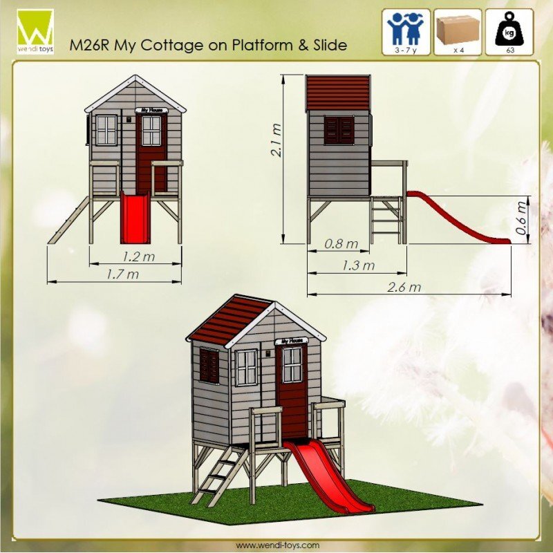 Wendi Toys Casuta de gradina My Red Cottage House cu platforma si tobogan roz
