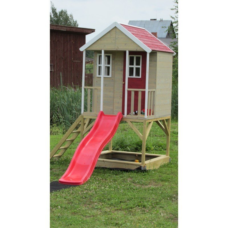 Wendi Toys Casuta de gradina Nordic Adventure House cu platforma cu loc pentru nisip si tobogan M8