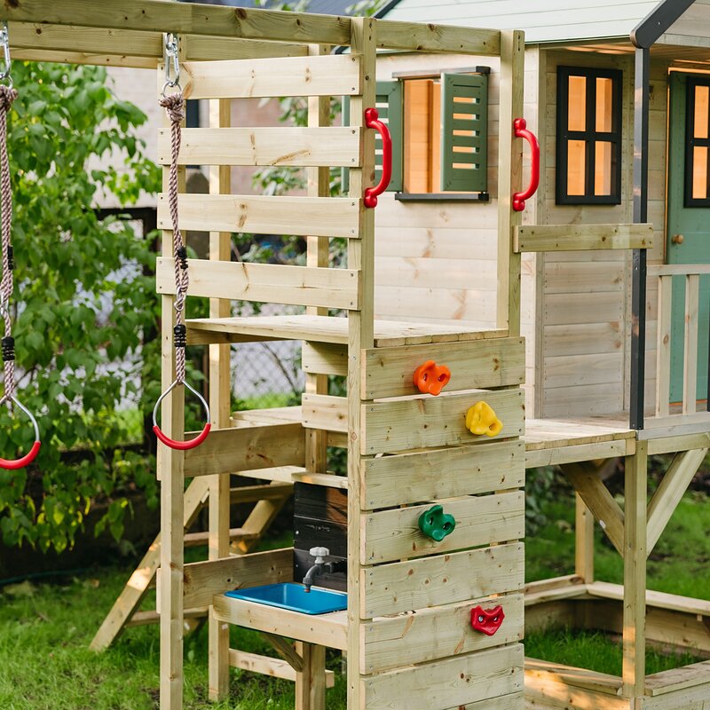 Wendi Toys Casuta de gradina pastel Green Adventure Cottage cu tobogan leagan dublu modul sport si bucatarie