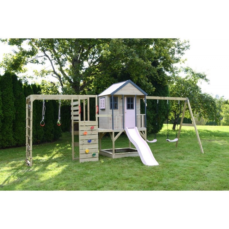 Wendi Toys Casuta de gradina Pastel Pink Adventure Cottage cu tobogan leagan dublu modul sport si bucatarie
