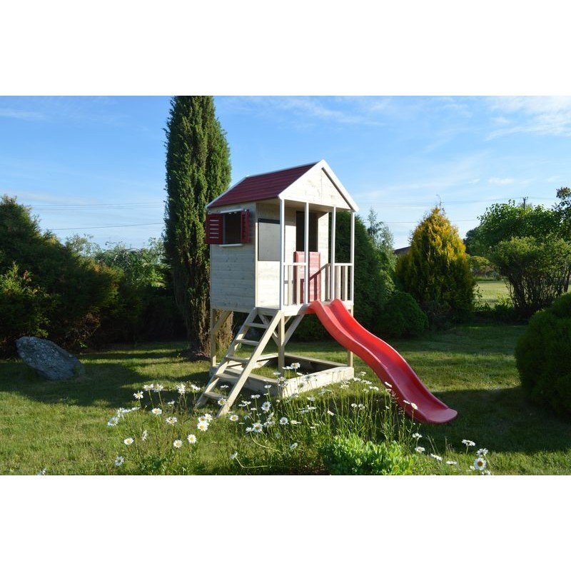 Wendi Toys Casuta de gradina Summer Adventure House cu platforma cu loc pentru nisip si tobogan M7