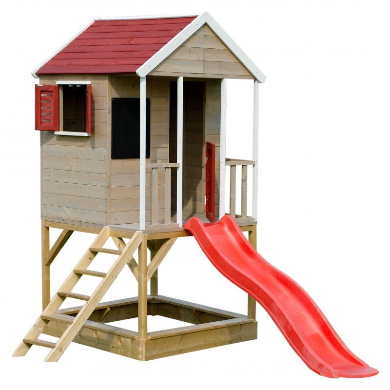 Wendi Toys Casuta de gradina Summer Adventure House cu platforma cu loc pentru nisip si tobogan M7