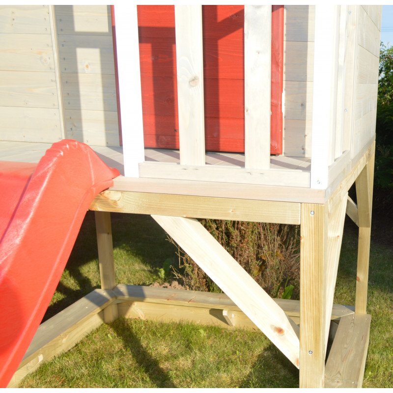 Wendi Toys Casuta de gradina Summer Adventure House cu platforma cu loc pentru nisip tobogan si leagan dublu (M29R)