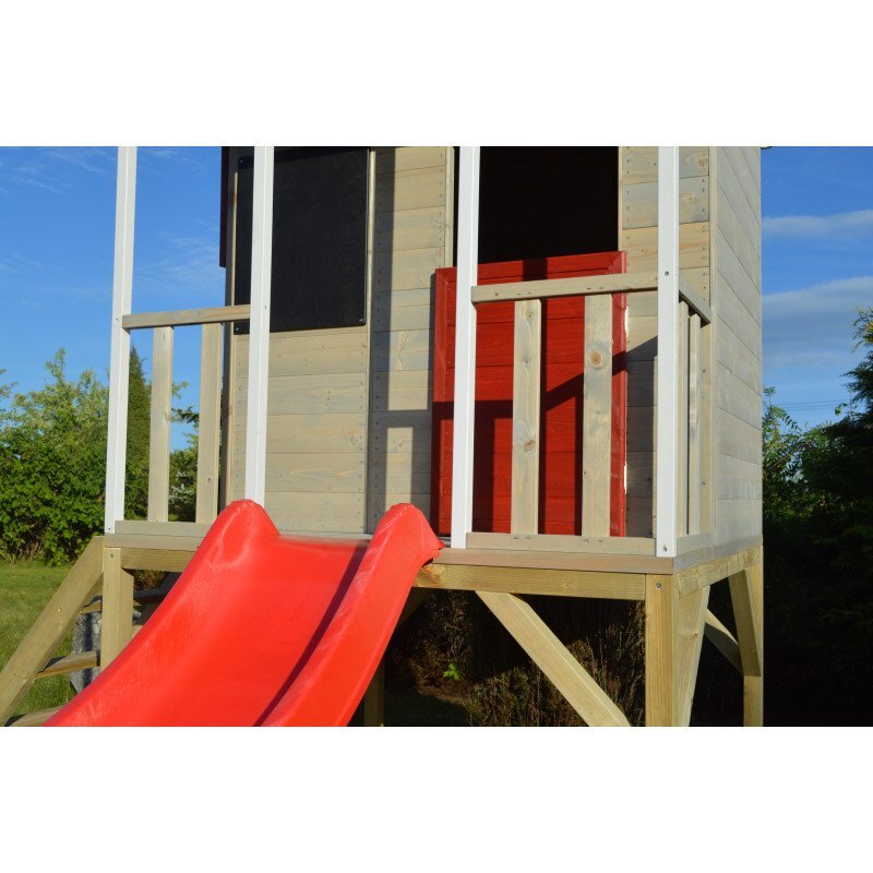 Wendi Toys Casuta de gradina Summer Adventure House cu platforma cu loc pentru nisip tobogan si leagan dublu (M29R)