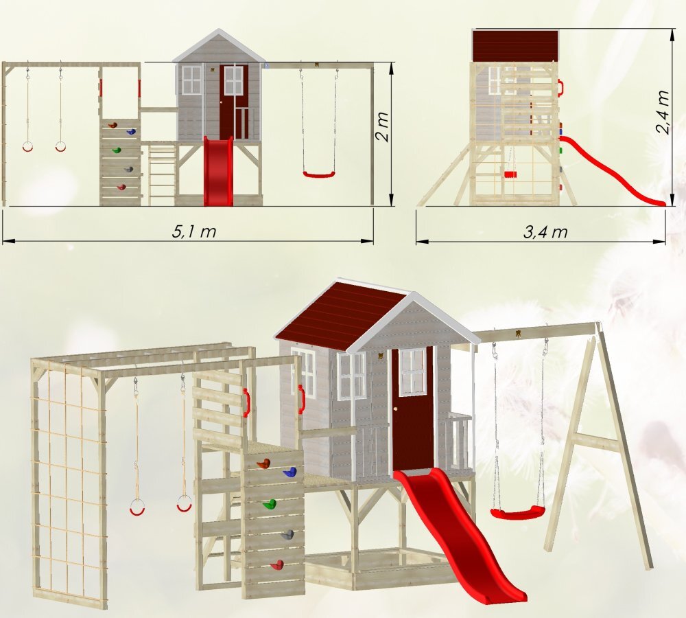 Wendi Toys Casuta Nordic Adventure House cu loc de nisip tobogan si leagan