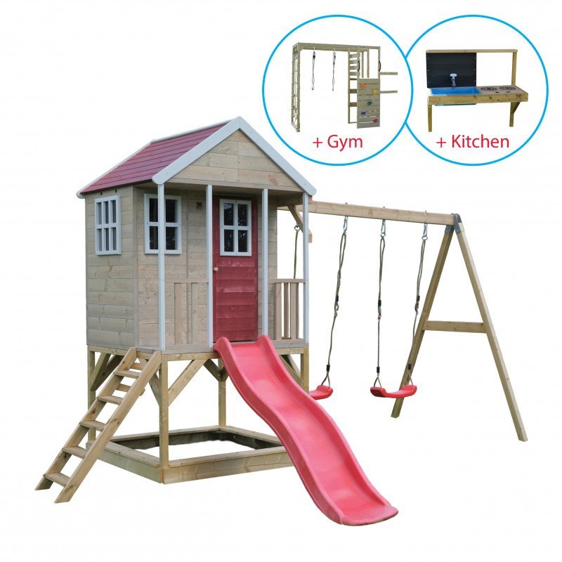 Wendi Toys Casuta Nordic Adventure House cu loc pentru nisip tobogan leagan dublu modul sport si bucatarie