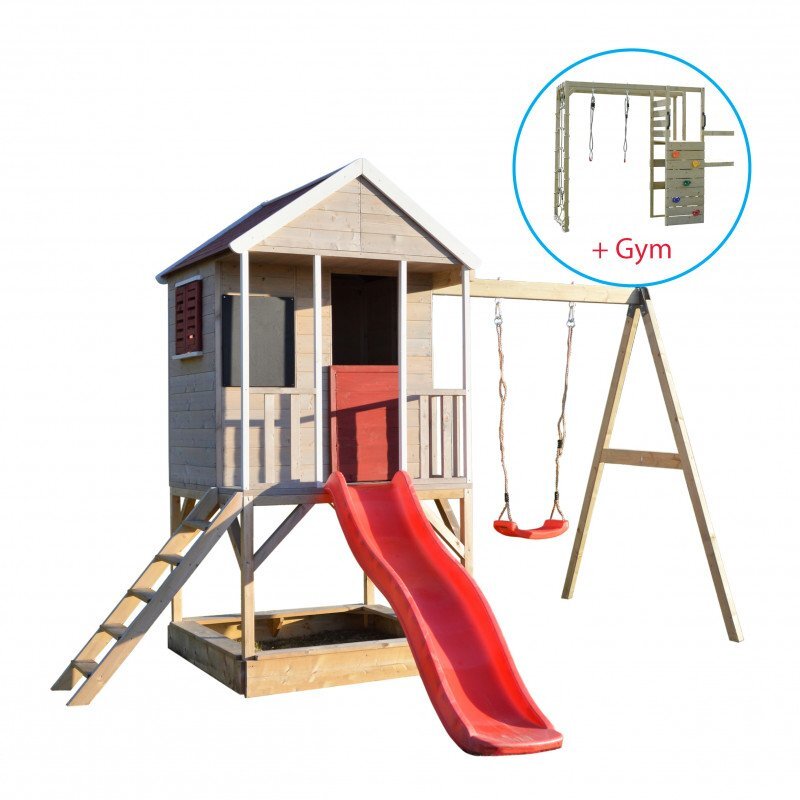 Wendi Toys Casuta Summer Adventure House cu loc de nisip tobogan leagan