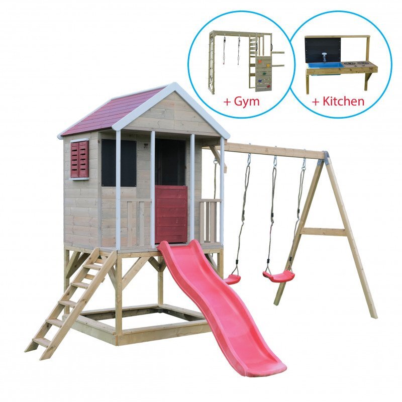 Wendi Toys Casuta Summer Adventure House cu loc pentru nisip tobogan leagan dublu modul sport si bucatarie
