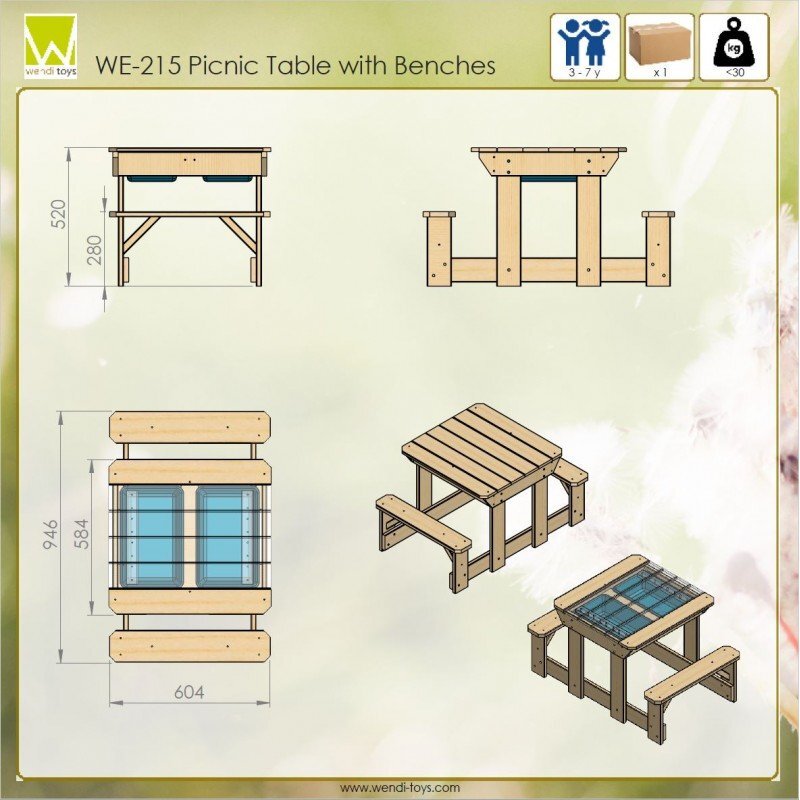 Wendi Toys Masa de picnic senzoriala cu bancute si loc pentru nisip si apa T3