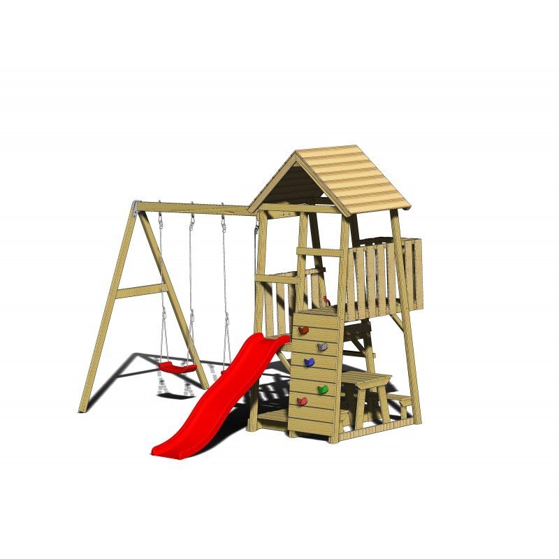 Wendi Toys Turn de joaca cu 2 platforme panou de catarare tobogan 2 leagane masuta de picnic cu bancute si lada de nisip