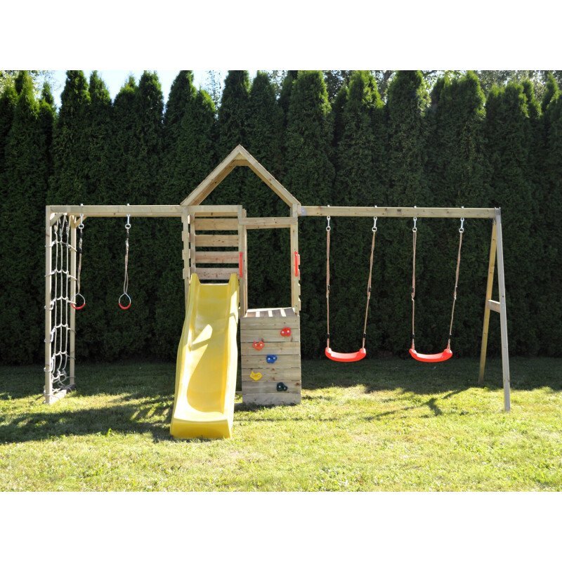 Wendi Toys Turn de joaca cu 2 platforme panou de catarare tobogan leagan dublu si modul de gimnastica