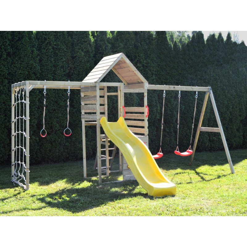 Wendi Toys Turn de joaca cu 2 platforme panou de catarare tobogan leagan dublu si modul de gimnastica