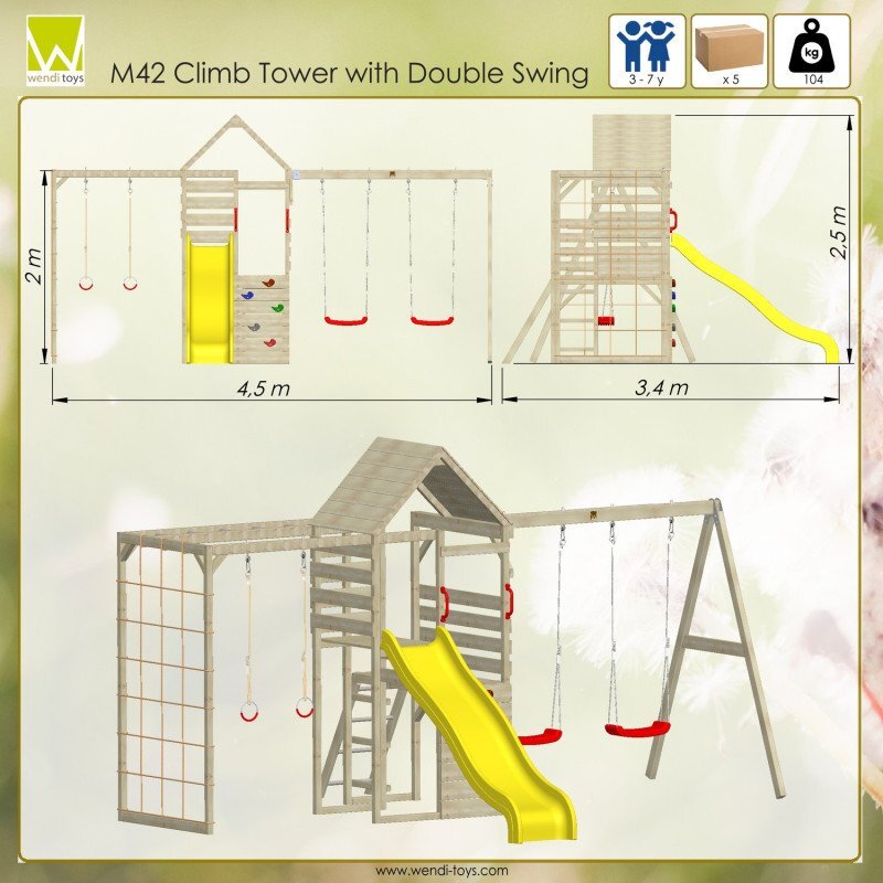 Wendi Toys Turn de joaca cu 2 platforme panou de catarare tobogan leagan dublu si modul de gimnastica