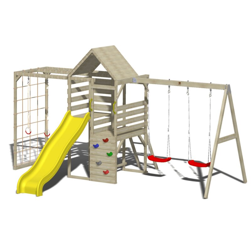 Wendi Toys Turn de joaca cu 2 platforme panou de catarare tobogan leagan dublu si modul de gimnastica